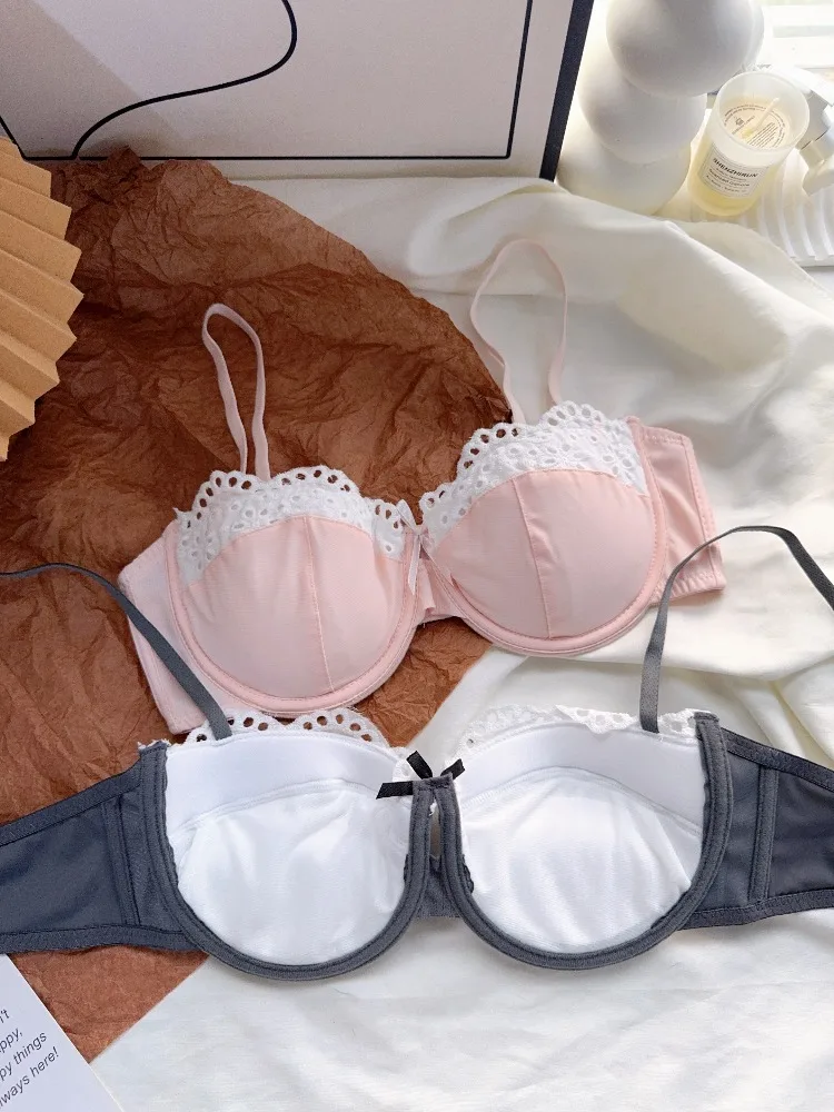 مجموعة الملابس الداخلية النسائية الفرنسية، حمالة صدر نصف كوب من الدانتيل الحسي، صدر صغير، حمالة صدر رافعة مع أشرطة رفيعة، مجموعة الرغبة النقية #3