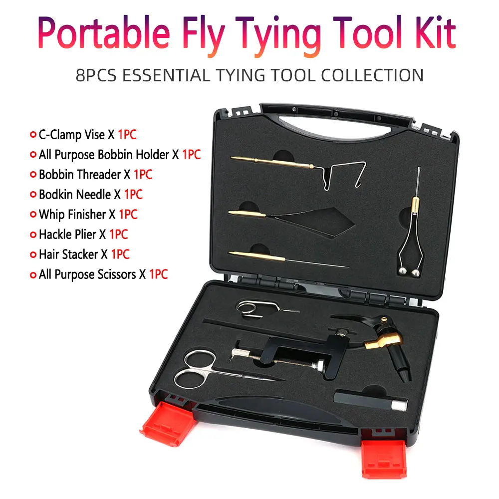 8pc/Set Hardened Steel C-Clamp Vise Fly Tying Tool Kit Bobbin Holder Threader Whip Finisher Dry Wet Nymph Fly Fishing Tool Set view 4