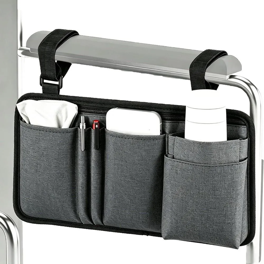 Waterproof Wheelchair Side Storage Bag Large Capacity Multi-Pocket Wheel Chair Hanging Bag Wear-Resistant Zipper Closure