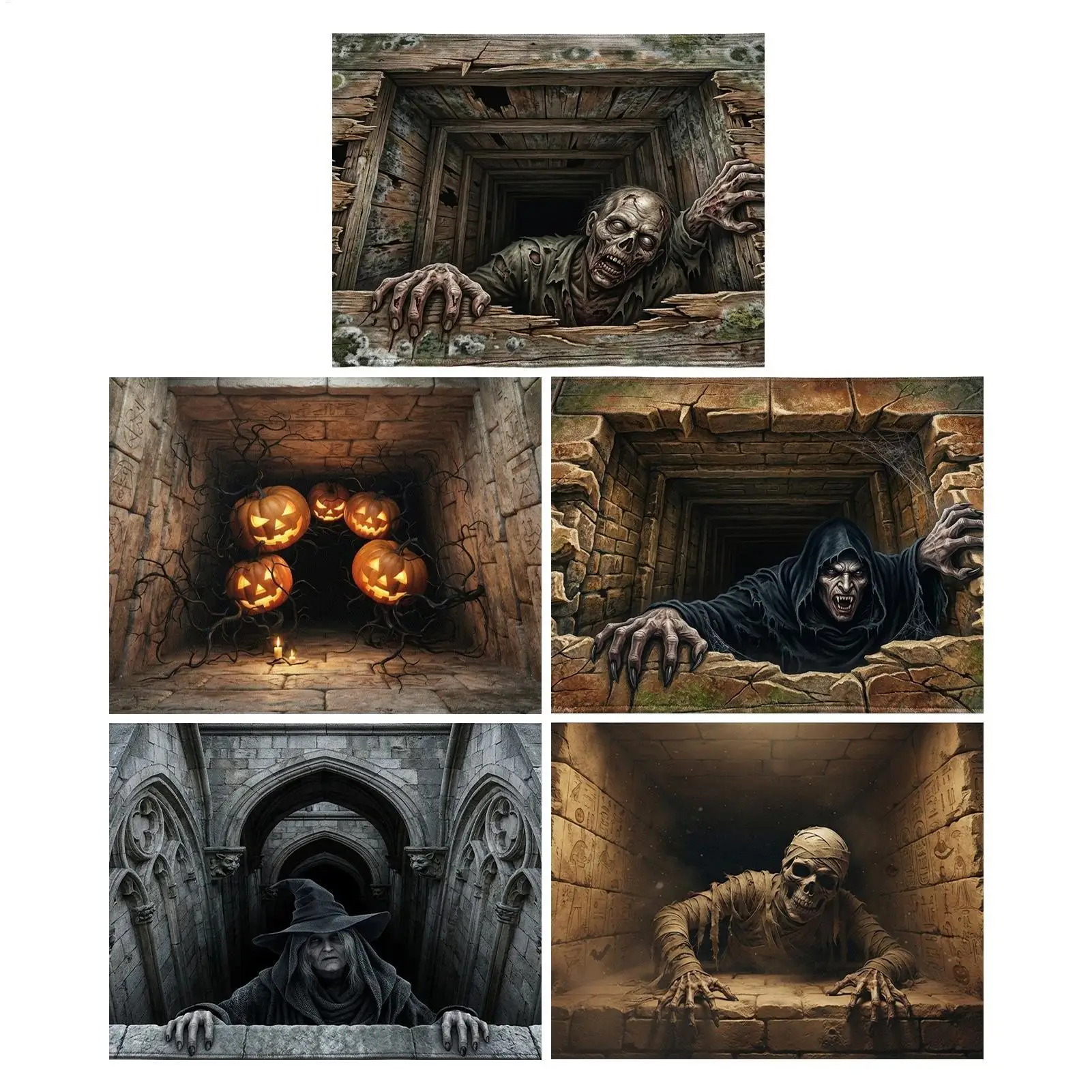 Halloween Door Mat Non Slip Optical Illusion Entryway Rug 60x40cm Skull Ghost Bath Mat Abyss Floor Home Apartment Living Room