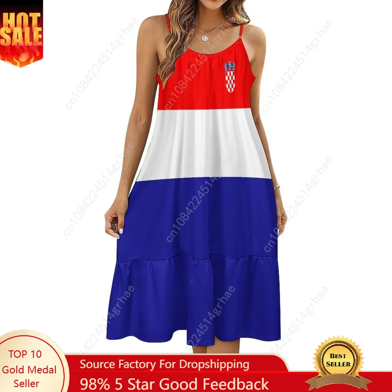 

Croatia Flag Croatian Dress Women Sexy Long Suspender Dresses Patchwork Flared Dresses Casual Beach Dress