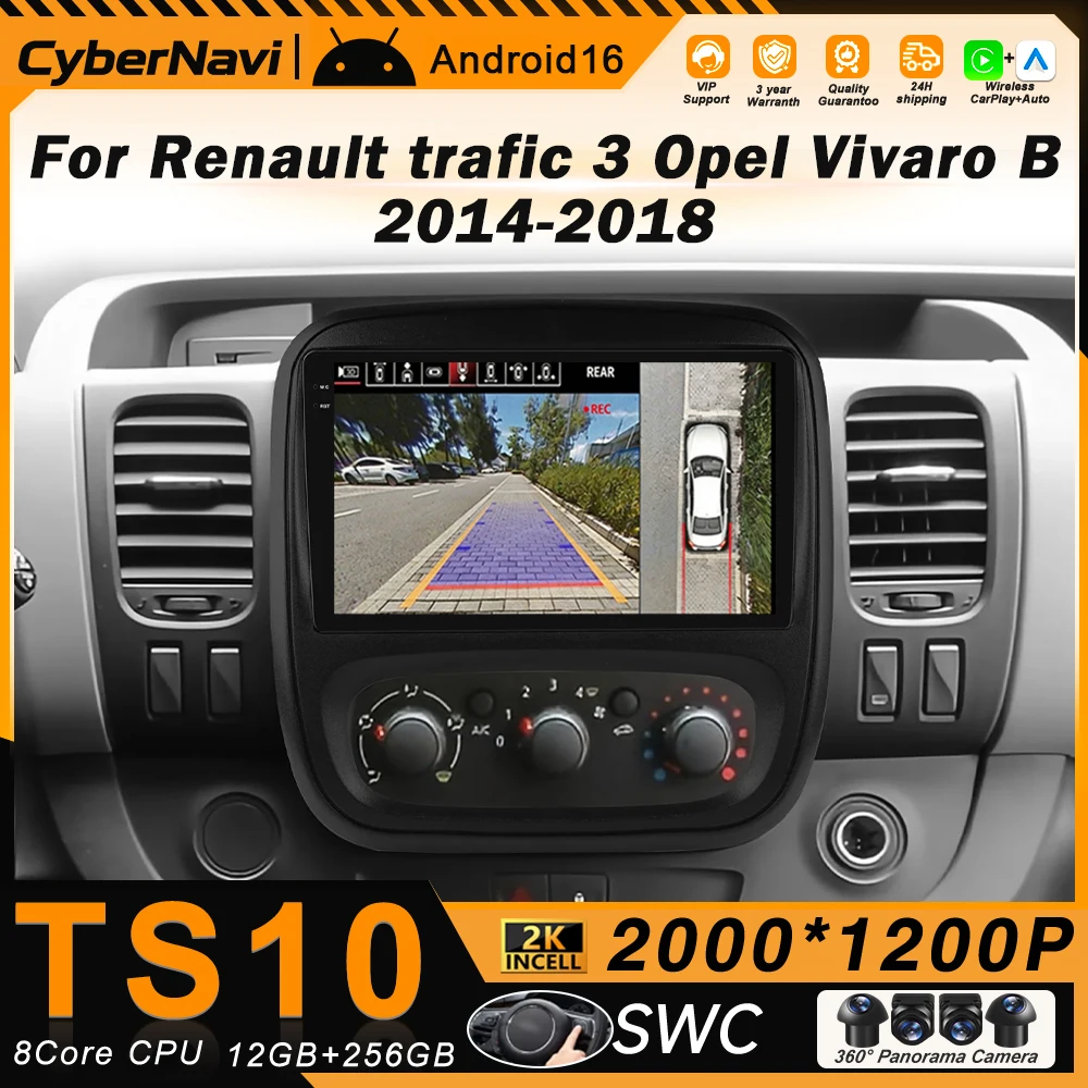 Rádio Automotivo para Renault Trafic 3 2014 - 2021 para Opel Vivaro B 2014-2018 com Carplay, Android Auto, GPS, Navegação, sem DVD 2din, 5G