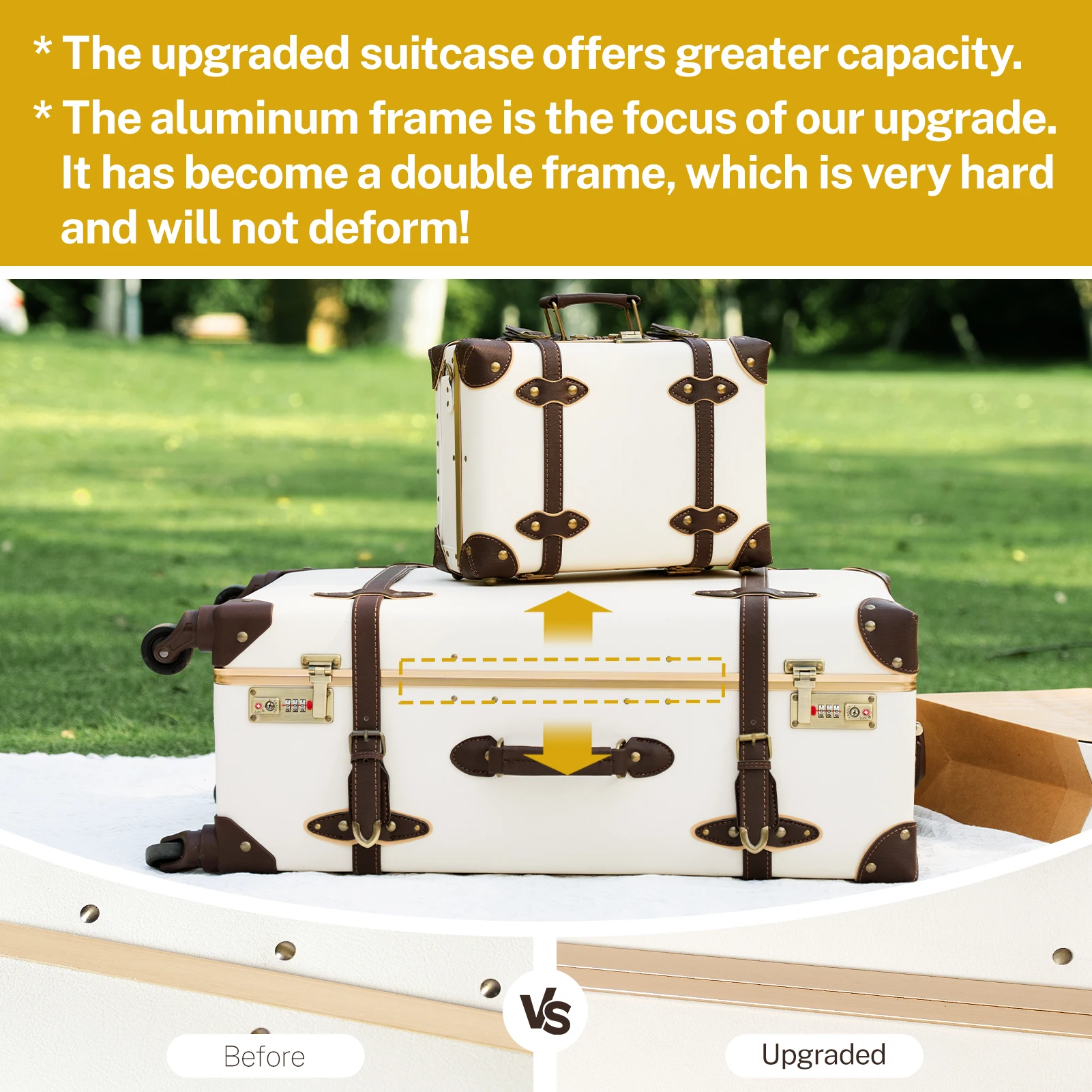 Urecity Luggage Sets 3Pcs Suitcase PU Leather Carry on Luggage Travel Suitcase with Spinner Wheels and TSA Lock, Lightweight