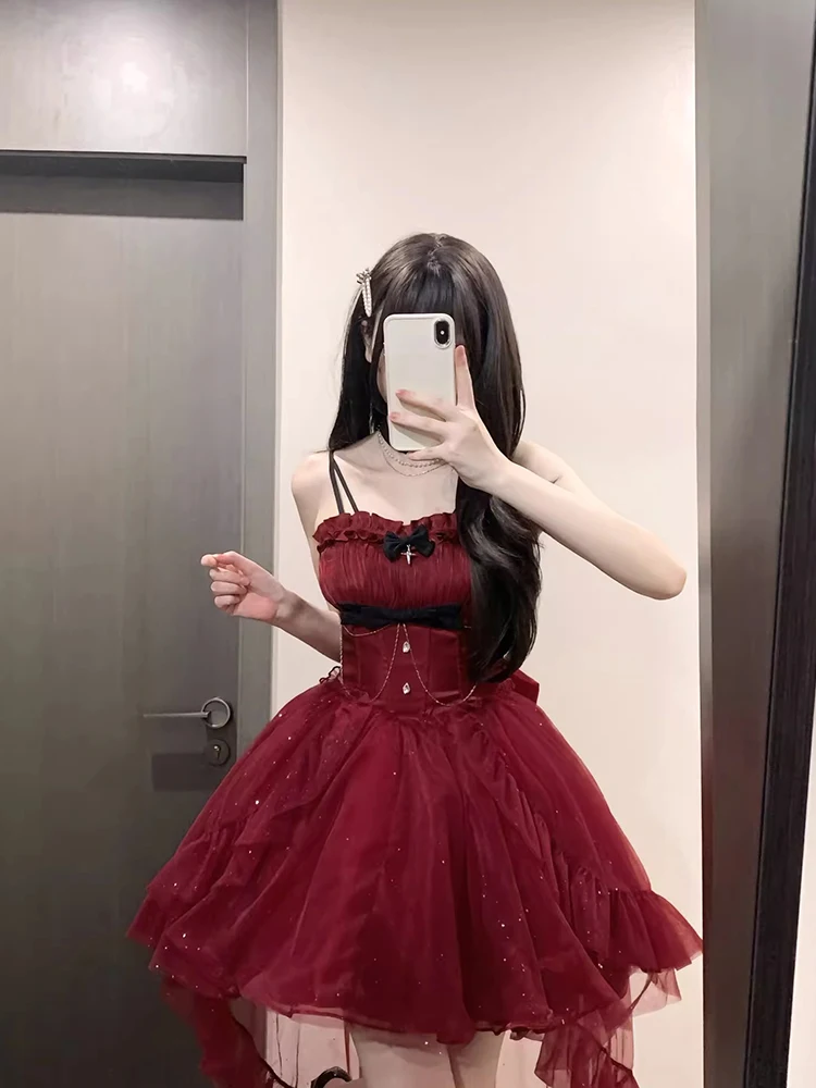 Red Light Formal Dress Lolita Cute Thin and Glittering Trailing Pettiskirt