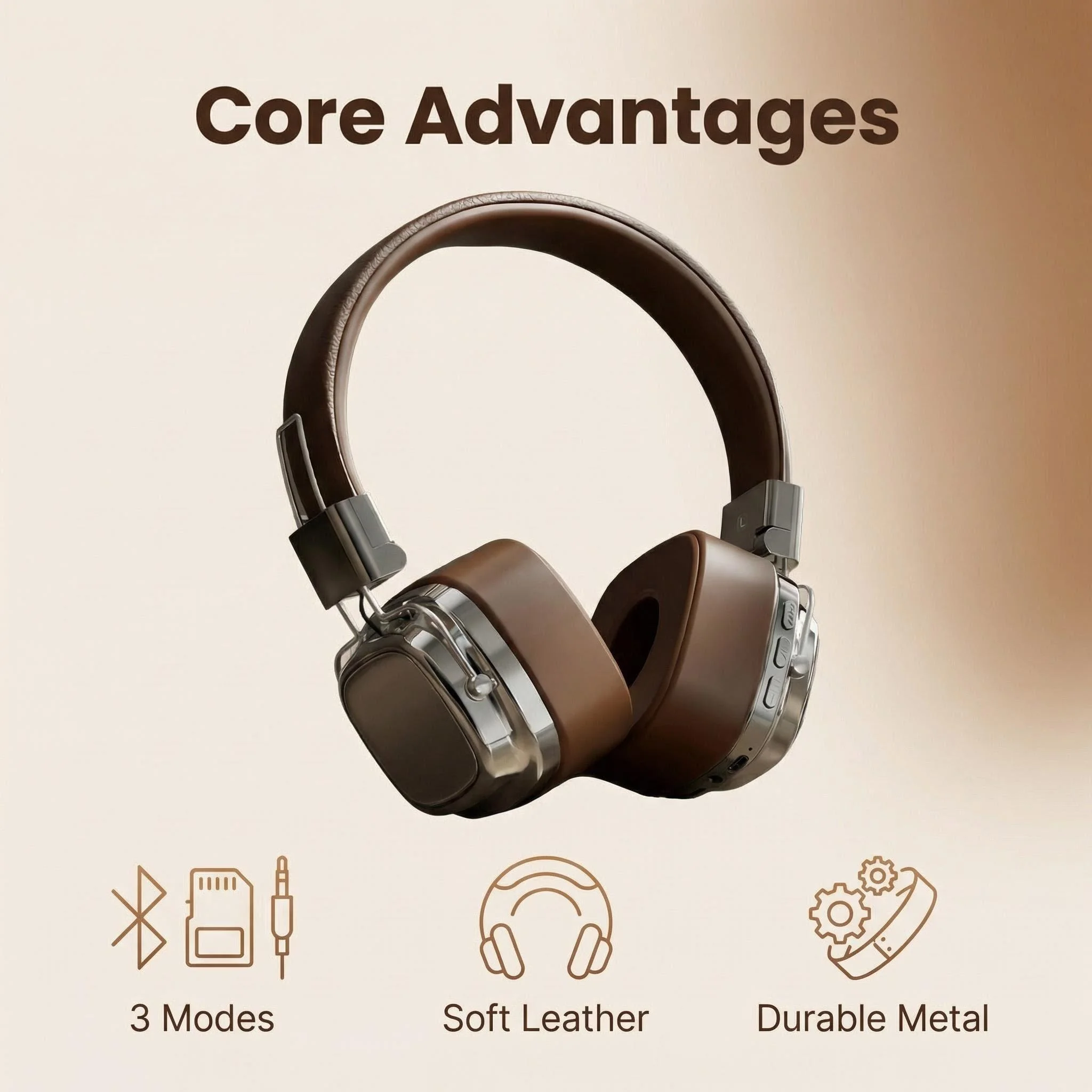 Retro Leather Over-ear Headphones Wireless Bluetooth 5.3 Foldable Noise Cancelling Stereo Music Headset With Cable For Phone PC