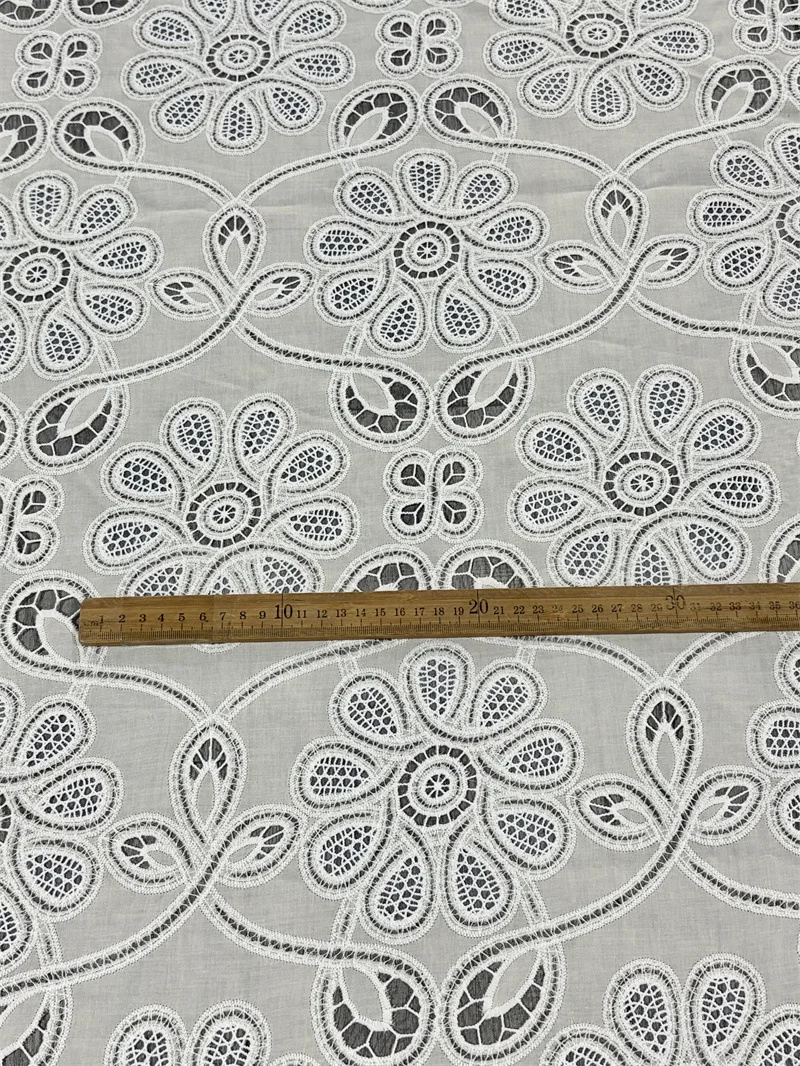 French-style hollow-out laser embroidered floral 100% cotton fabric for dresses, clothing,DIY sewing supplies view 5