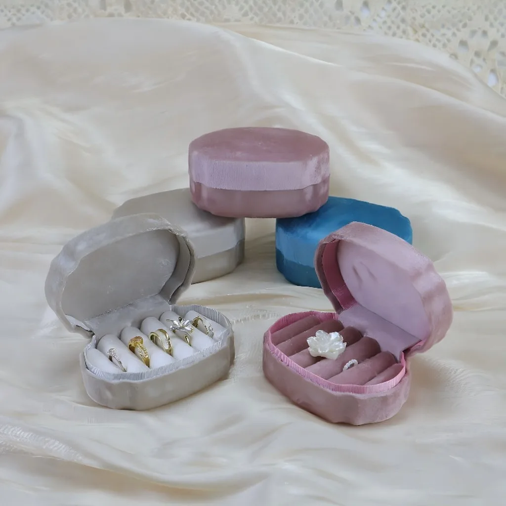 

Mini Ring Box Hard Shaping Multi-Slot Jewelry Organizer Velvet Jewelry Box Soft Portable Jewelry Storage For Home Storage Travel