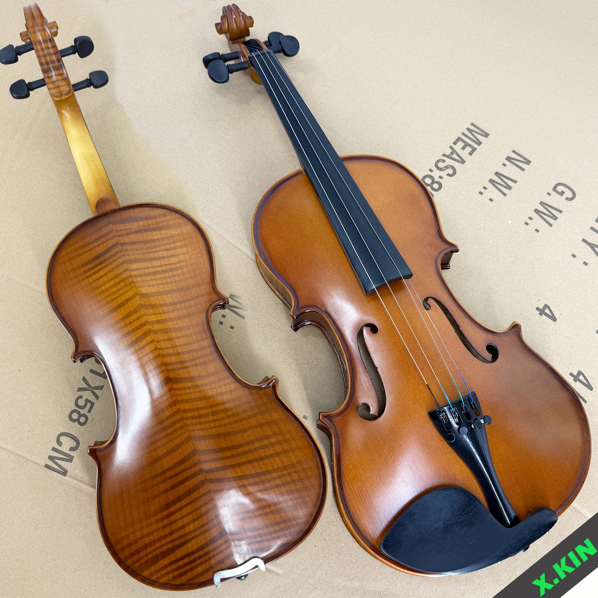 Handmade 4/4 Tiger Maple Wood Violin, Full Set with Hard Case, Bow, Shoulder Rest & Strings for Students and Professionals