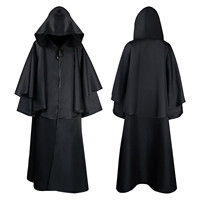 Medieval Hooded Cloak Cape Halloween Party Cosplay Costume Black Gothic Mage Witchcraft Wicca Robe Women Men Solid Long Capes