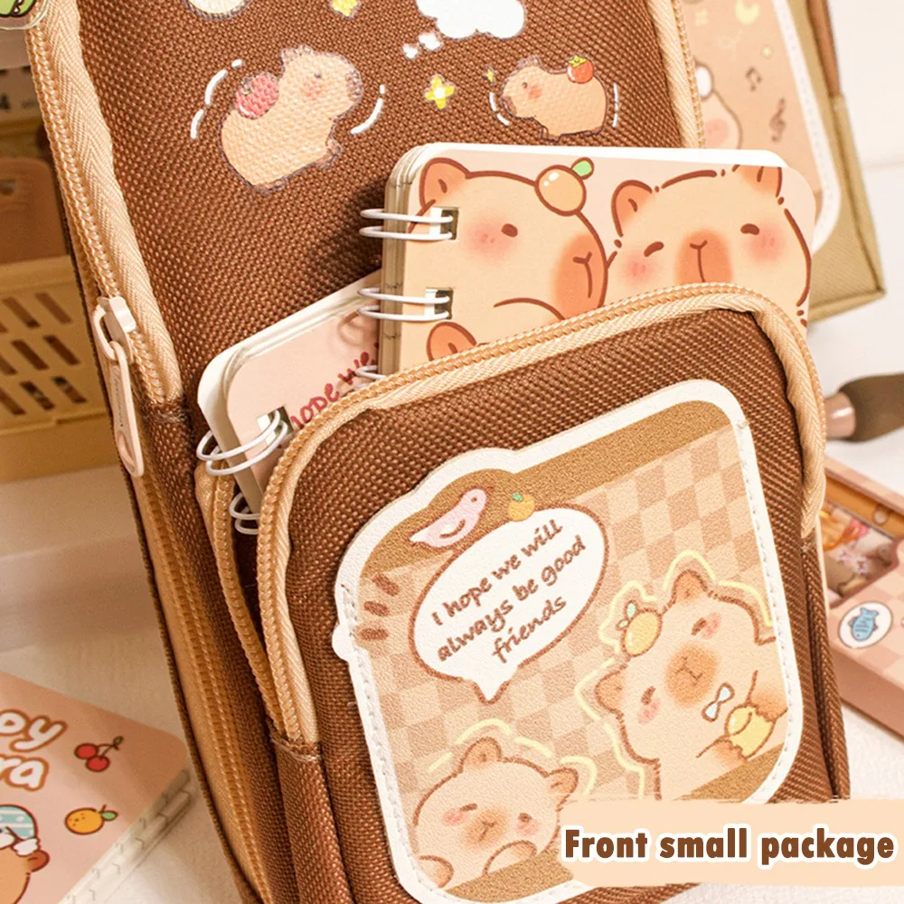 Six-layered Capybara Pencil Bag Cartoon Capybara Stationery Box Multi-functional Oxford Stationery Bag School Office Supplies