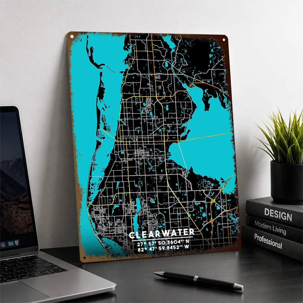 Clearwater FL USA Aluminum Poster Customized Metal Sign Vivid Urban Transit Map Wall Art Enhances Travel Lounges And Libraries