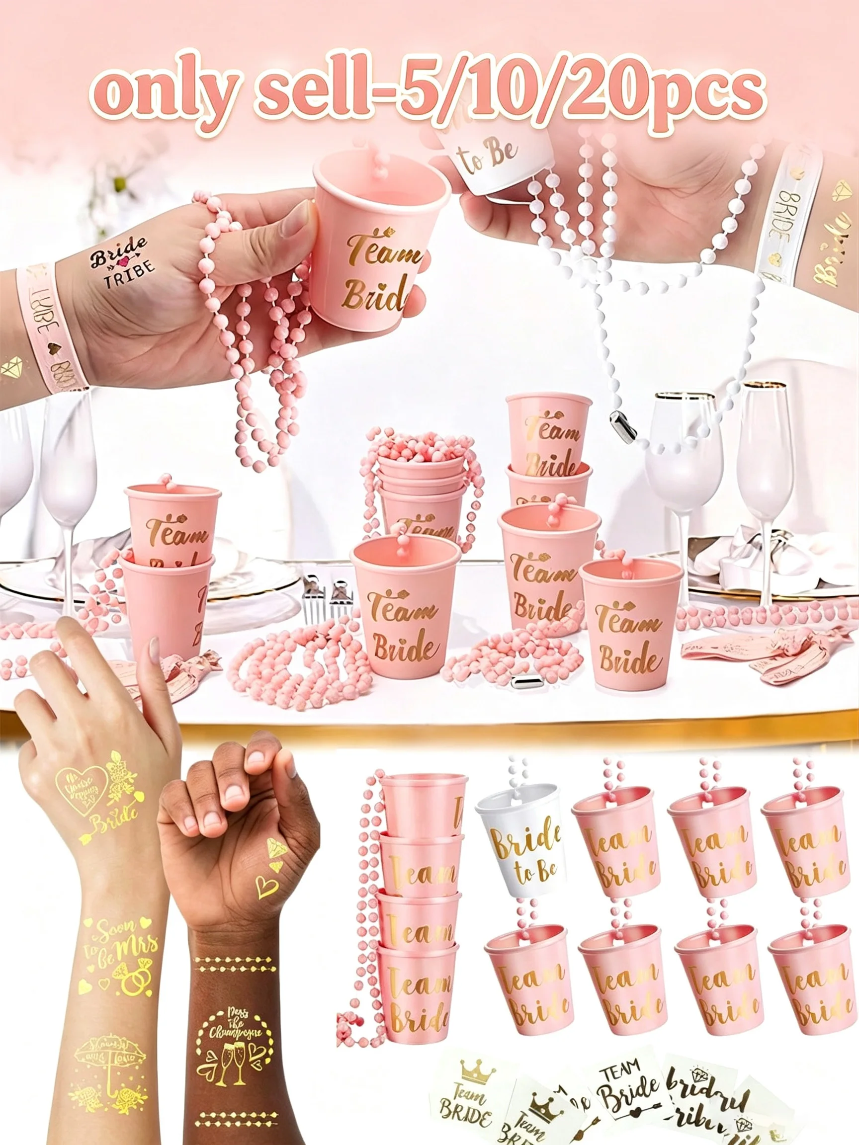 Gold Metal Temporary Tattoo Stickers for Brides 5/10/20 Pack Plastic Wedding Party Supplies Single Ladies Gift