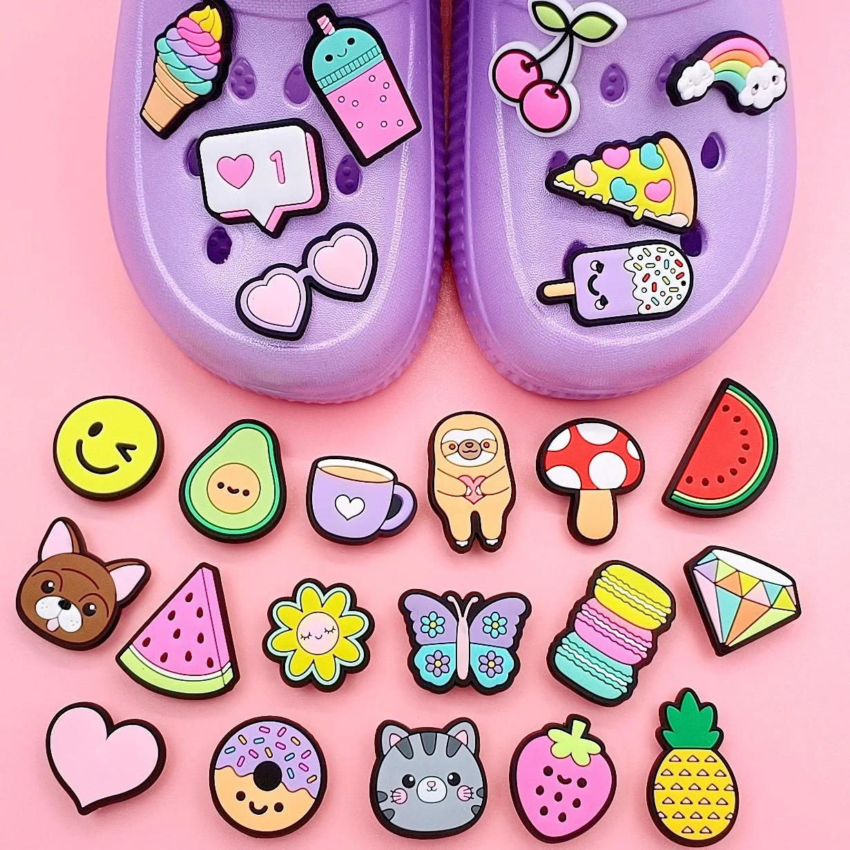 Wholesale 25-100Pcs Mix Fruit Mushroom PVC Shoe Buckle Charms Lovely Styles Clog Decorations DIY Adult Wristband