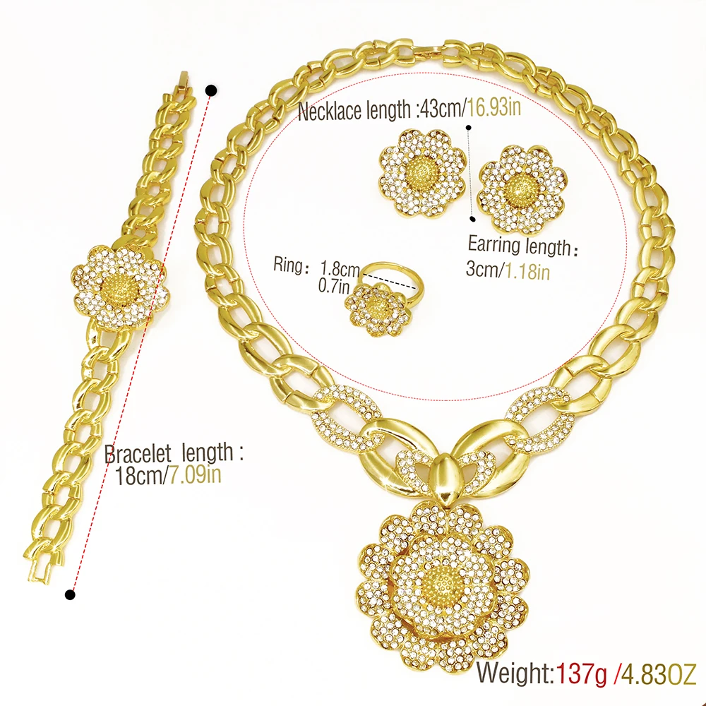Vintage Jewelry Sets For Women Plant Flower Big Pendant Quality Necklace Earrings Ring Bracelet Set Jewelry Trending