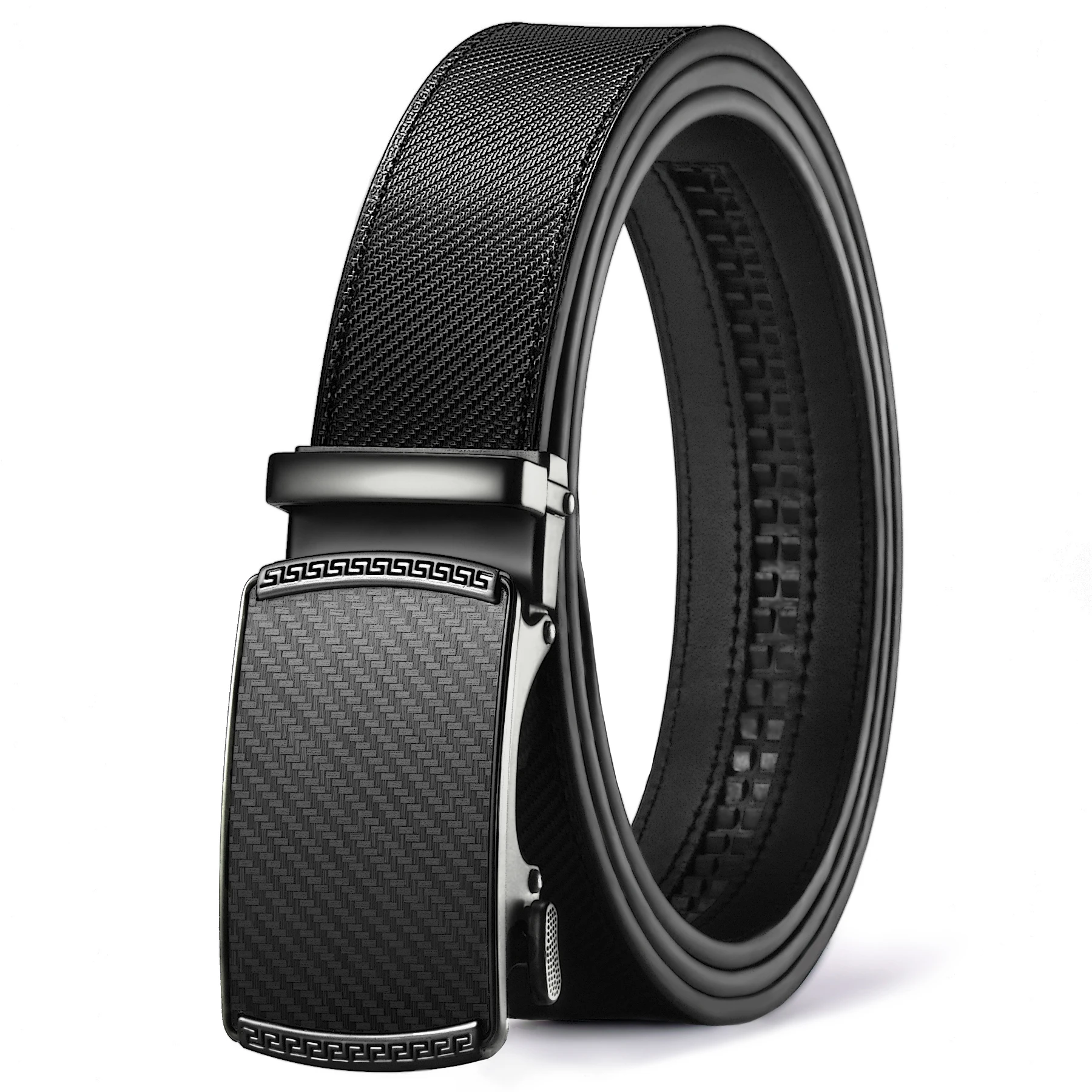 حزام جلد للرجال، حزام بسقاطة منزلق مع جلد ممتاز، حزام فستان بسقاطة مع مشبك نقرا تلقائي، هدية للزوج