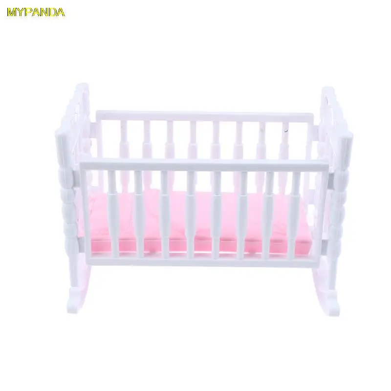 1pc 1:12 Dollhouse White Baby Doll Bed Cradle Shaker Toy Accessories Bed Cradle Crib Play House Toy Bed Cradle Children's Toy