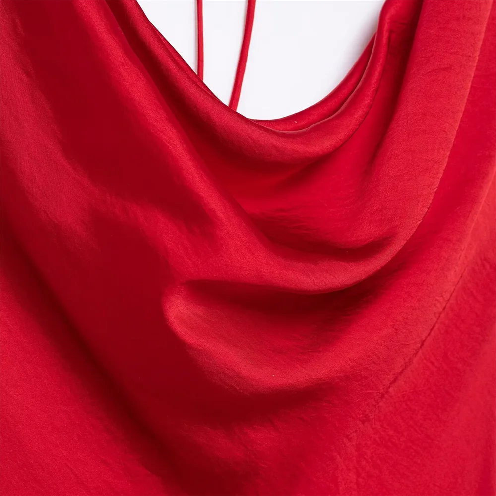 Kar&Otza 2025, lente nieuwe dames effen kleur slim fit temperament backless swingende kraag zijden satijnen jurk lang