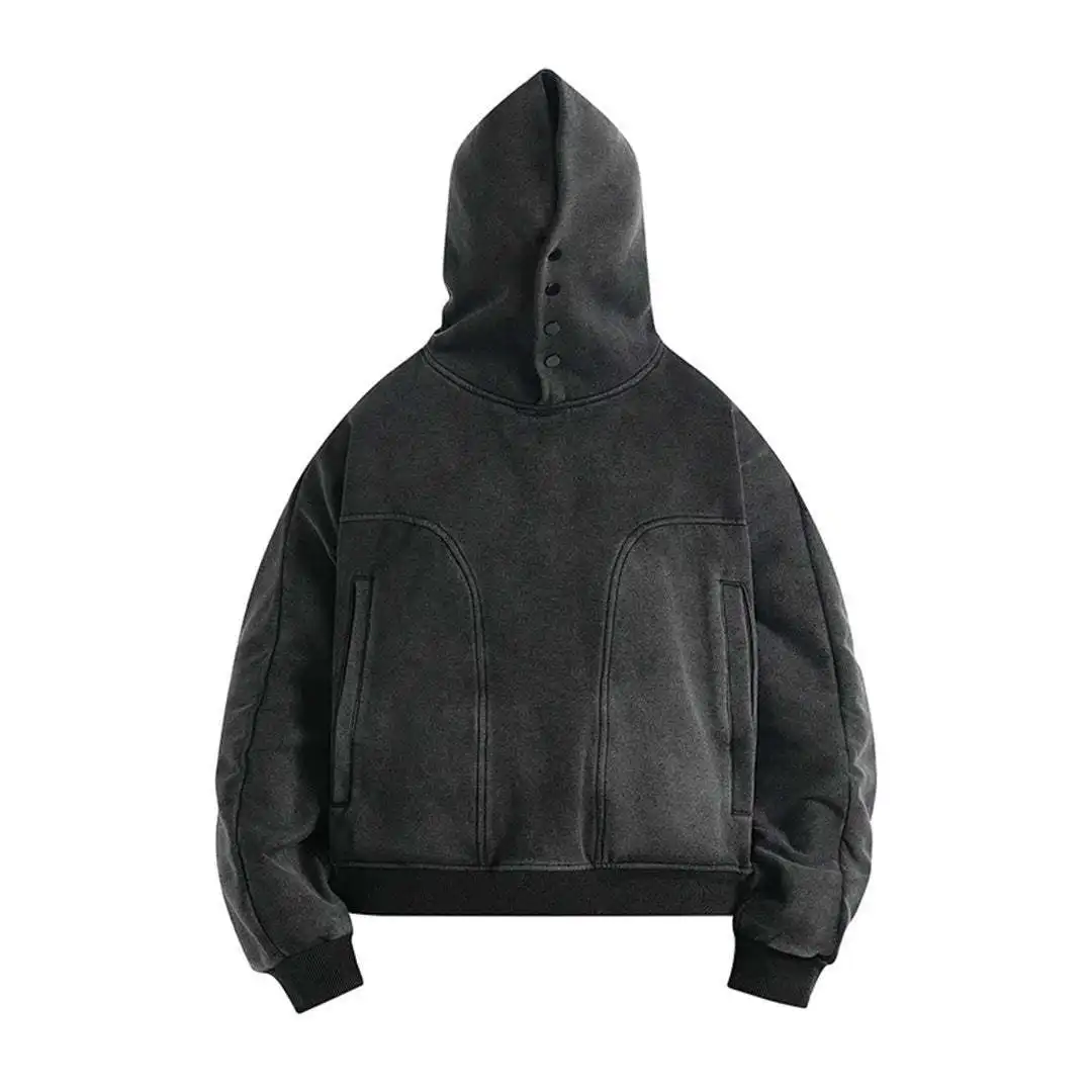 

High Street Breasted Hooded Sweatirt Autumn Winter Men's Casual Polyester Fiber Deformable ket Decorated Color