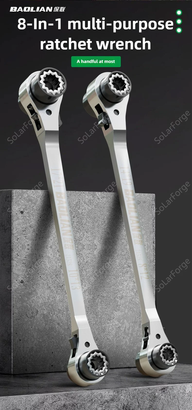 BAOLIAN 8-in-1 Multifunctional Ratchet Wrench with Bi-directional Thickening, Quick and Labor-saving Rust Proof Wrench Easy Use