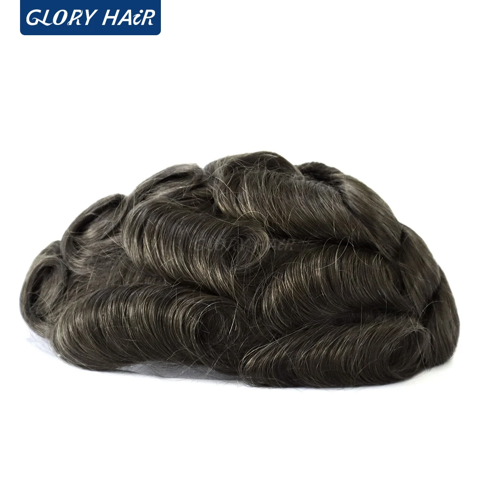 TSV - 0.08 - 0.10 ملم شعر مستعار رقيق شعر بشري هندي بدلة رجل جميع شعر مستعار بحلقة على شكل حرف V للعقل #4