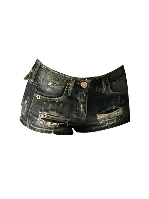 Summer Women Dark Academia 2000s Kpop Japanese Gyaru Hole Jean Shorts Ripped Denim Hot Pants Y2k Streetwear Harajuku E-girl Sexy