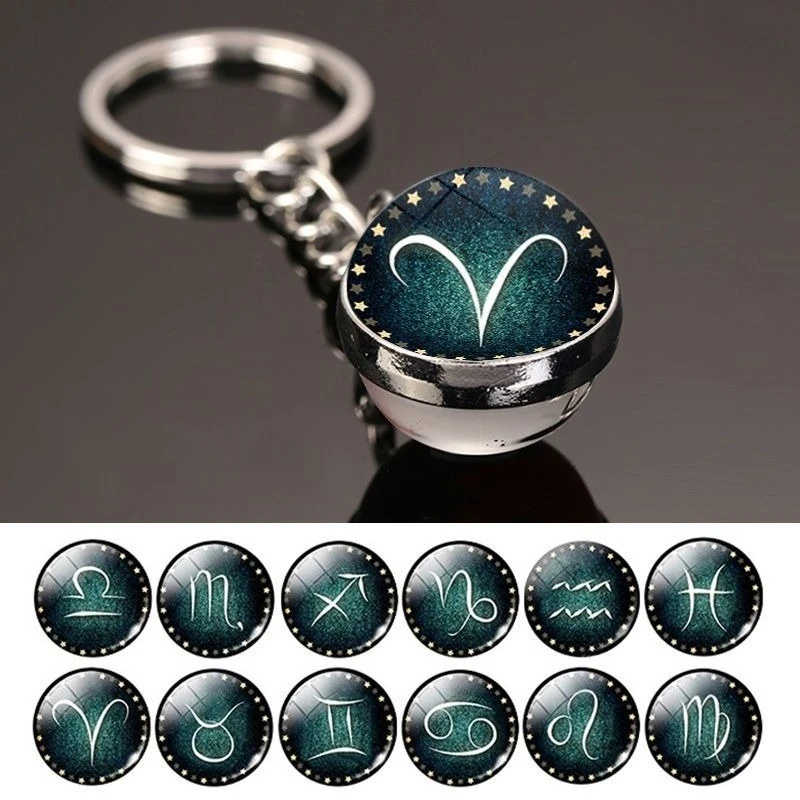12 Constellation Symbols Keychain Keychain Male and Female Students Book Bag Pendant Keychain Glass Ball