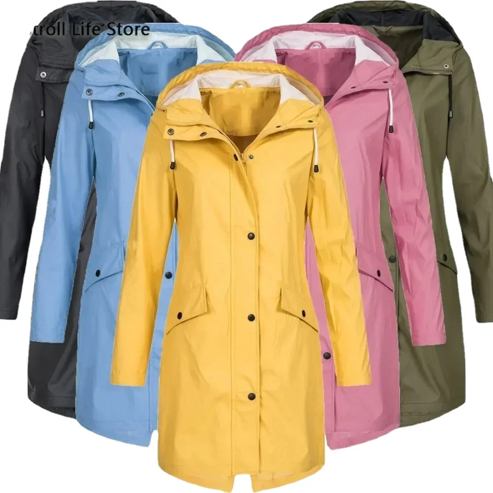Long Women Raincoat Waterproof Rain Jacket Windbreaker Women Rain Coat Windcoat Bike  Woman Coats Corta Vento Feminina Gift