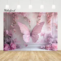 Mehofond Photography Background Pink Princess Girl Birthday Party Flower Butterflies European Wall Photo Backdrop Studio Props