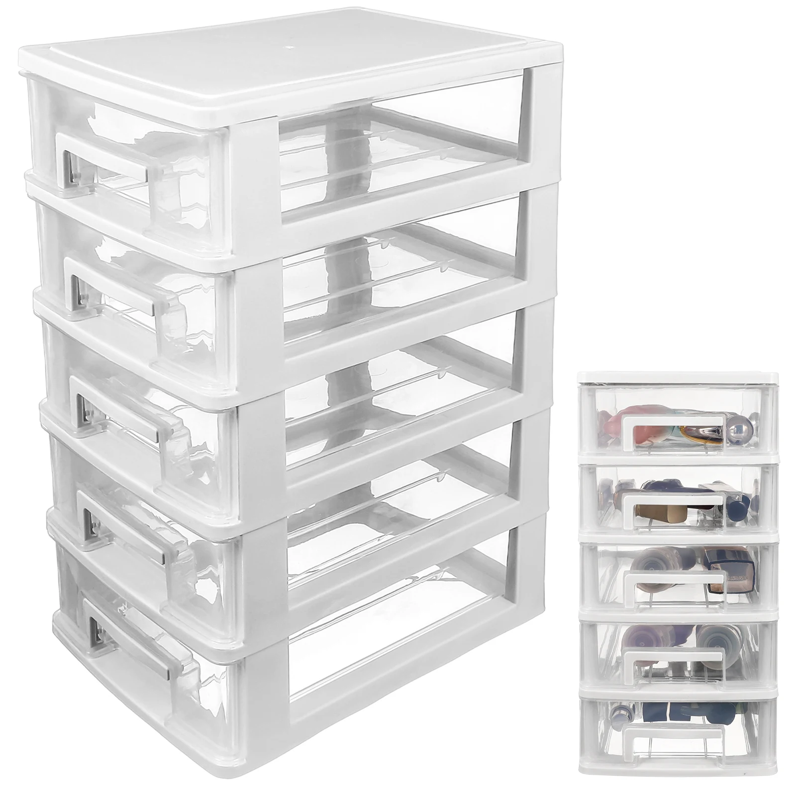

Drawer Type Organizer: Transparent 5-Tier Plastic Storage Cabinet For Desktop Closet Sundries Stationery Box