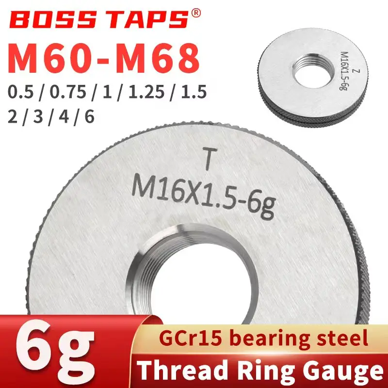 

BOSS TAPS 1SET(1*GO+1*NOGO) 6g Accuracy Standard Metric Fine Tooth Thread Ring Gauge M60- M68 easure Tools