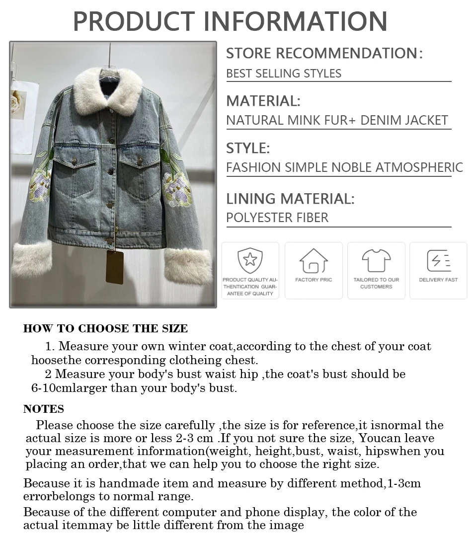 여성용 데님 봄버 재킷 화이트 내추럴 밍크 퍼 재킷 숏 다운 재킷 천연 퍼 베스트셀러 퍼리 재킷