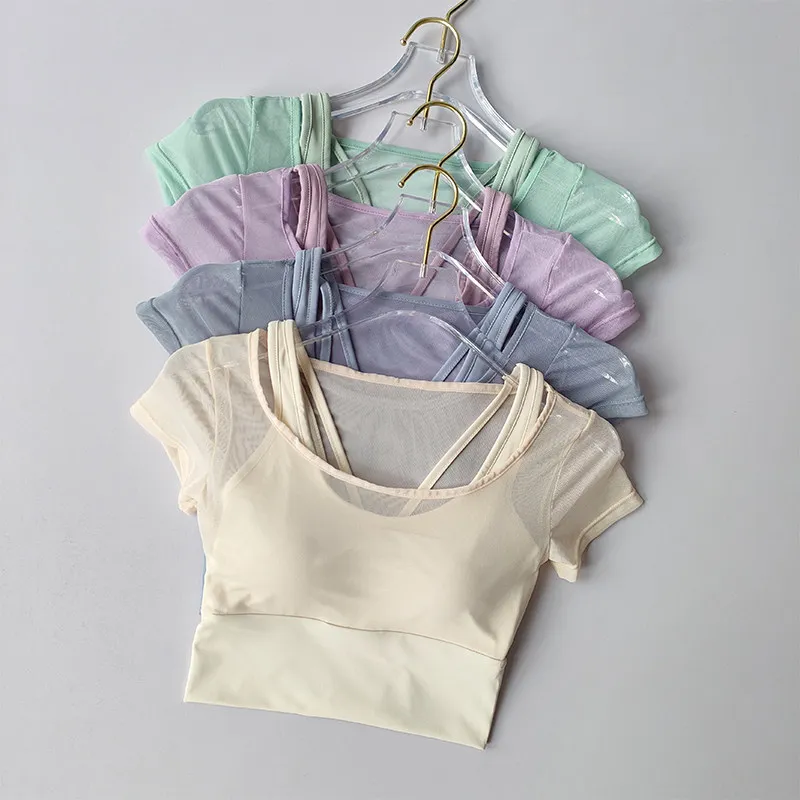 

Женская футболка для йоги с коротким рукавом, с подкладкой, быстросохнущая, дышащая, для фитнеса