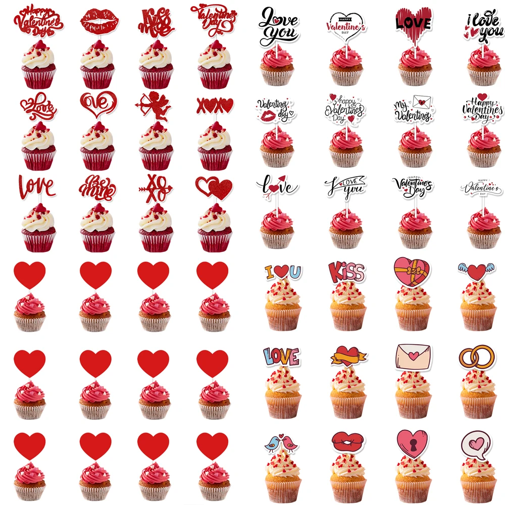 12 Stück rotes Herz „I Love you“ XOXO Kuchendeckel, Valentinstag, Cupcake-Picks, Hochzeit, Verlobung, Geburtstag, Party, Kuchendekoration