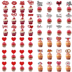 12pcs Red Heart I Love you XOXO Cake Toppers Valentines Day Cupcake Picks Wedding Engagement Birthday Party Cake Decoration