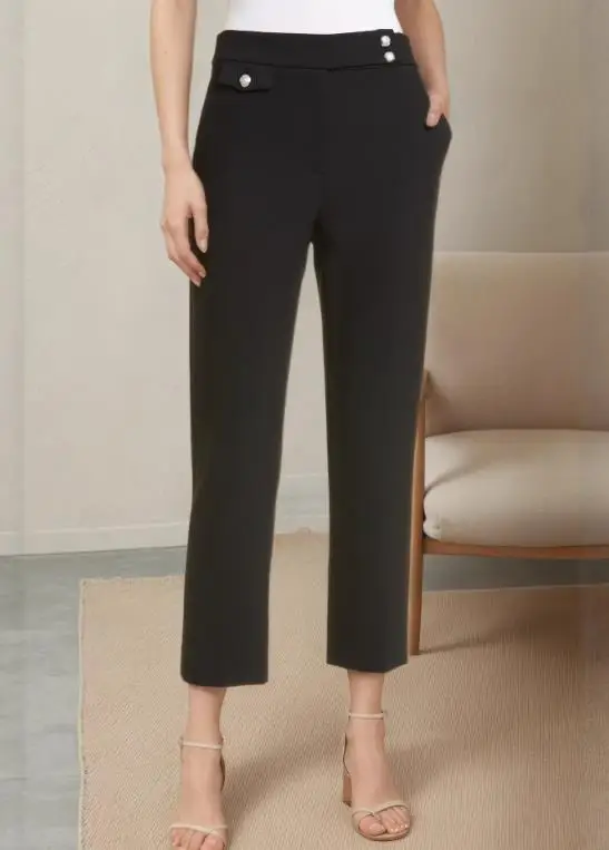 

Women's Pants 2026 Spring and Summer Slim Fit New Solid Color High Waist Button Decoration Cropped Pants Suitable for Commuting