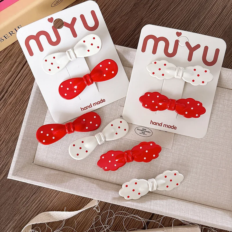 

2pcs Sweet Polka Dot Bow Children's Hairpins Sweet Girls Red Hair Clips Kids Barrettes Bangs Side Clip Headwear Hair Accessories