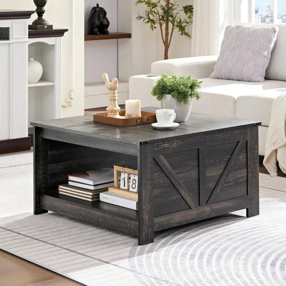 

Farmhouse Coffee Table for Living Room, Wood Square Coffee Tables, 31.5 D x 31.5 W, Dark Rustic Oak