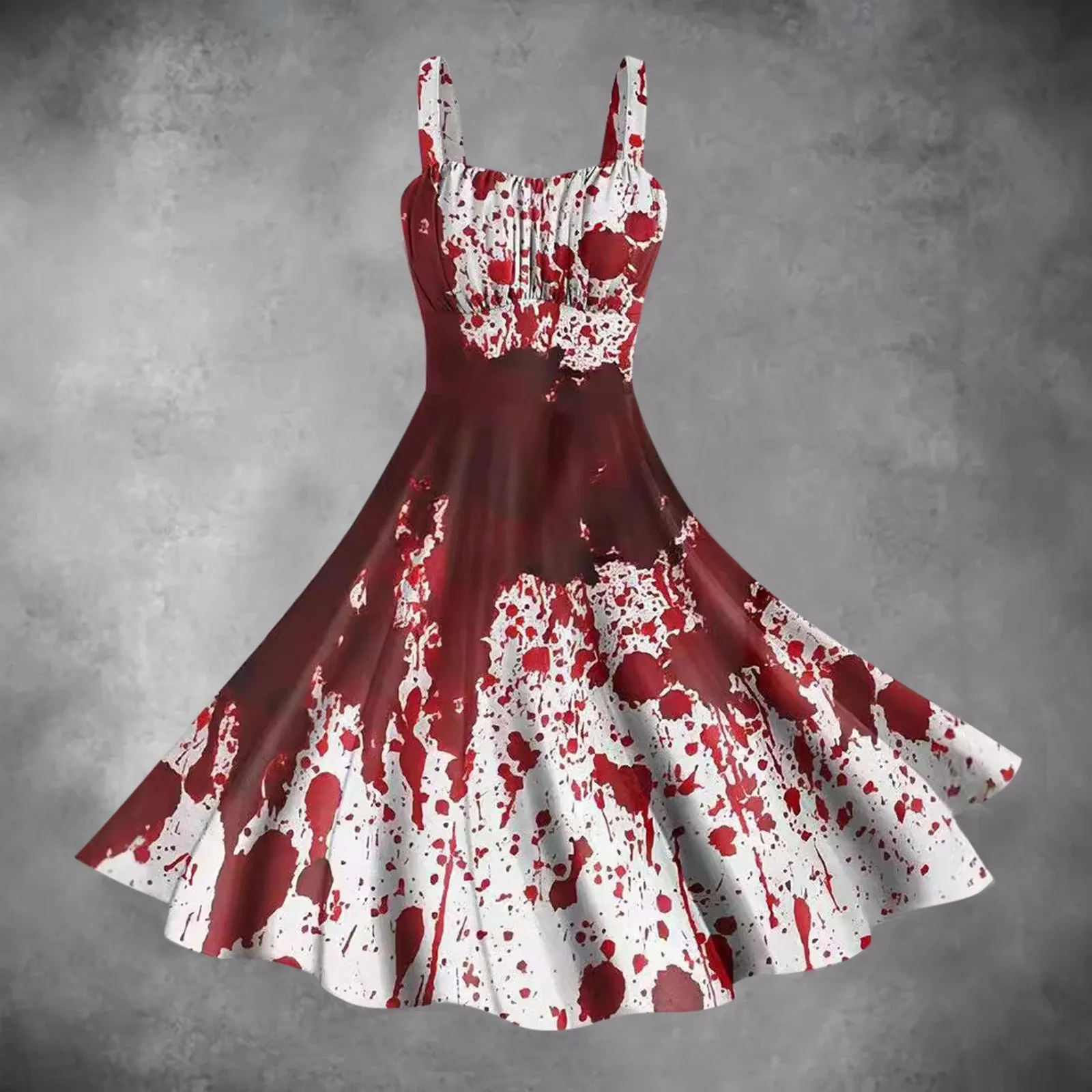 

Halloween Costumes Bloody Print Flared Dress Women Sleeveless Tunic Cocktail Dresses Formal Party Wedding Guest Vest Dress