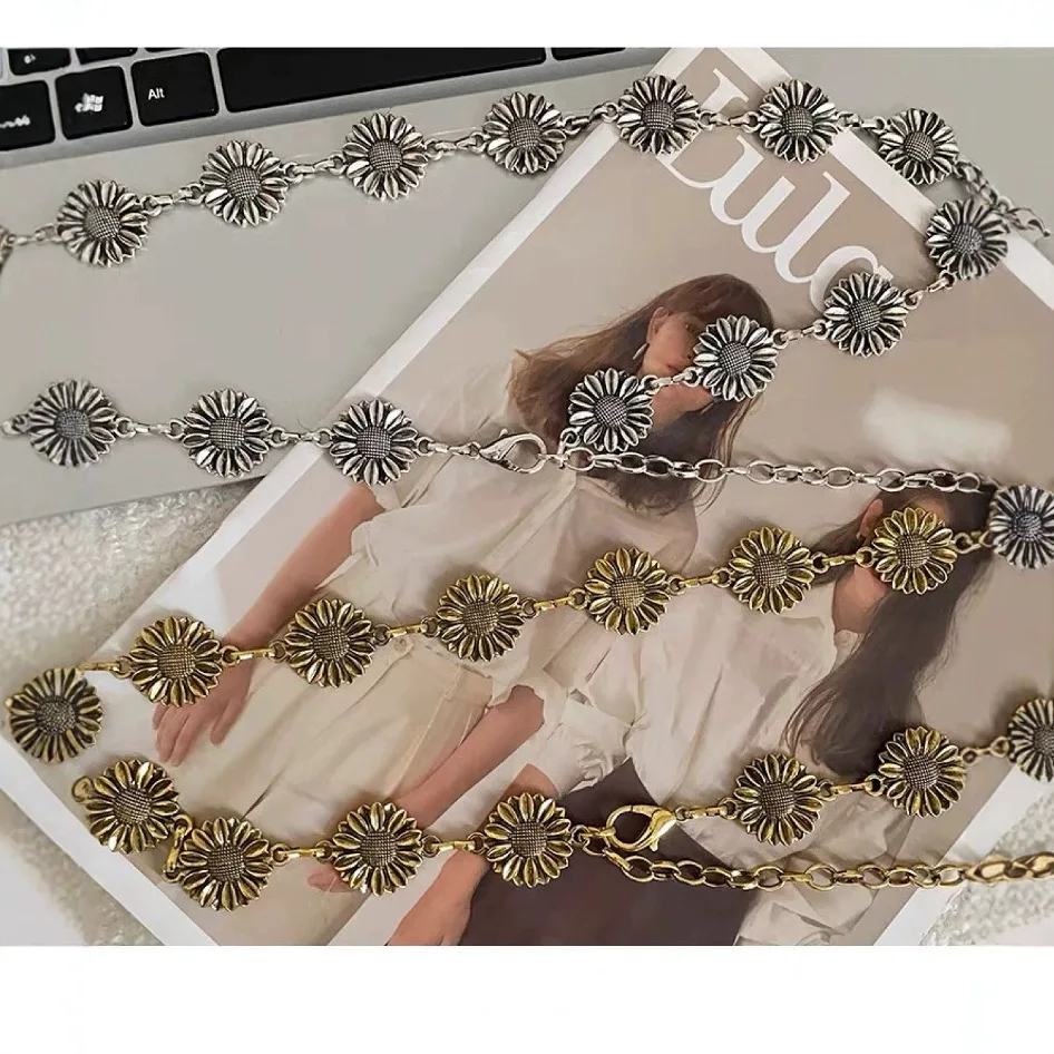 الرجعية المعادن عباد الشمس الخصر سلسلة المرأة الديكور جديد الصيف تنوعا فستان تصميم الخصر سلسلة-INS