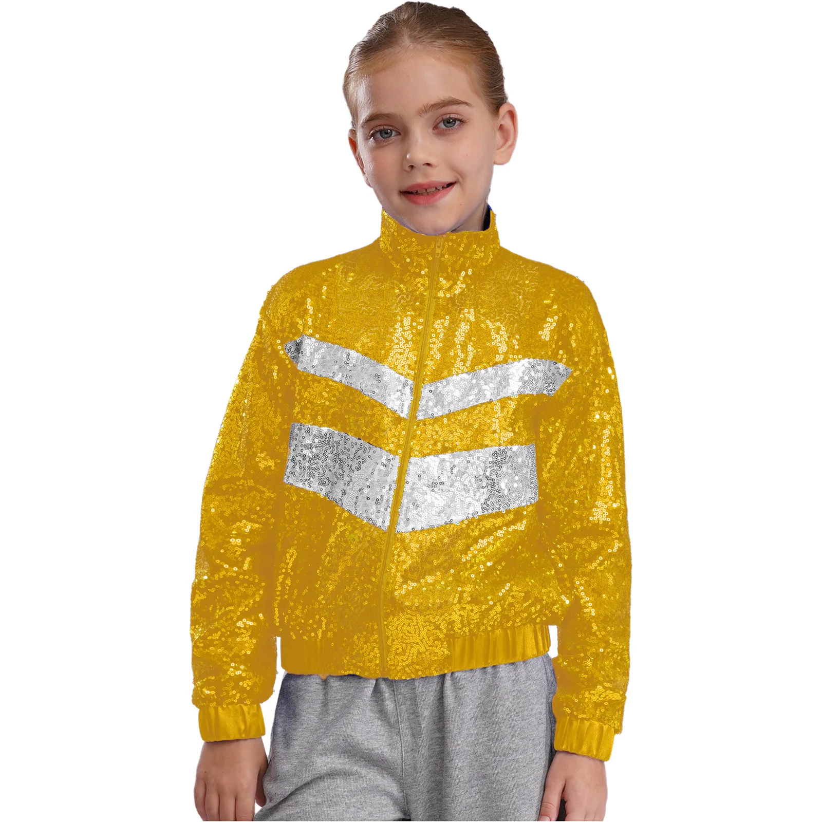 Fashion Girls Jacket Kids Jazz Dance Costume Glittery Sequins Baseball Jackets Street Disco Hip Hop Streetwear Coat Outerwear