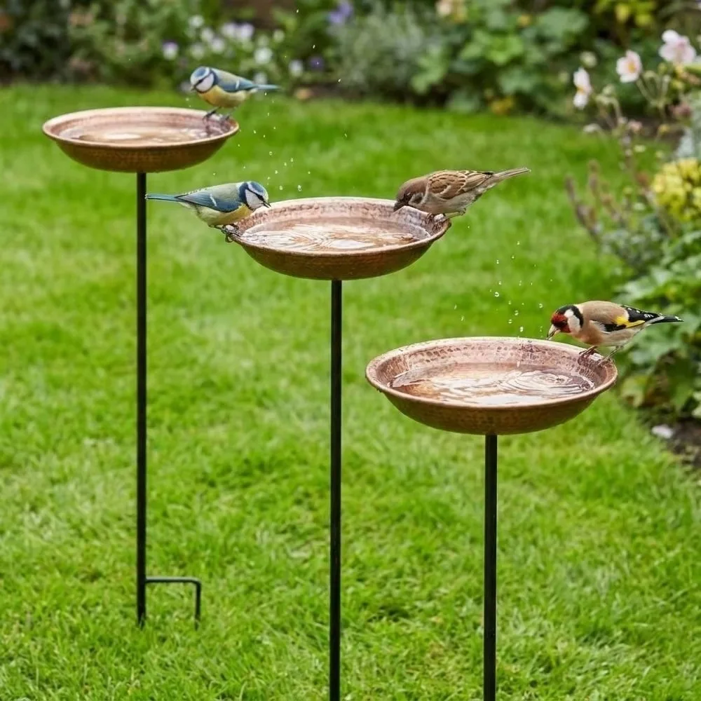 Iron Bird Water Drinker Wide Mouth Large Capacity Bird Feeding Station Rust-Resistant Bird Drinking Cup Outdoor Bird Bath