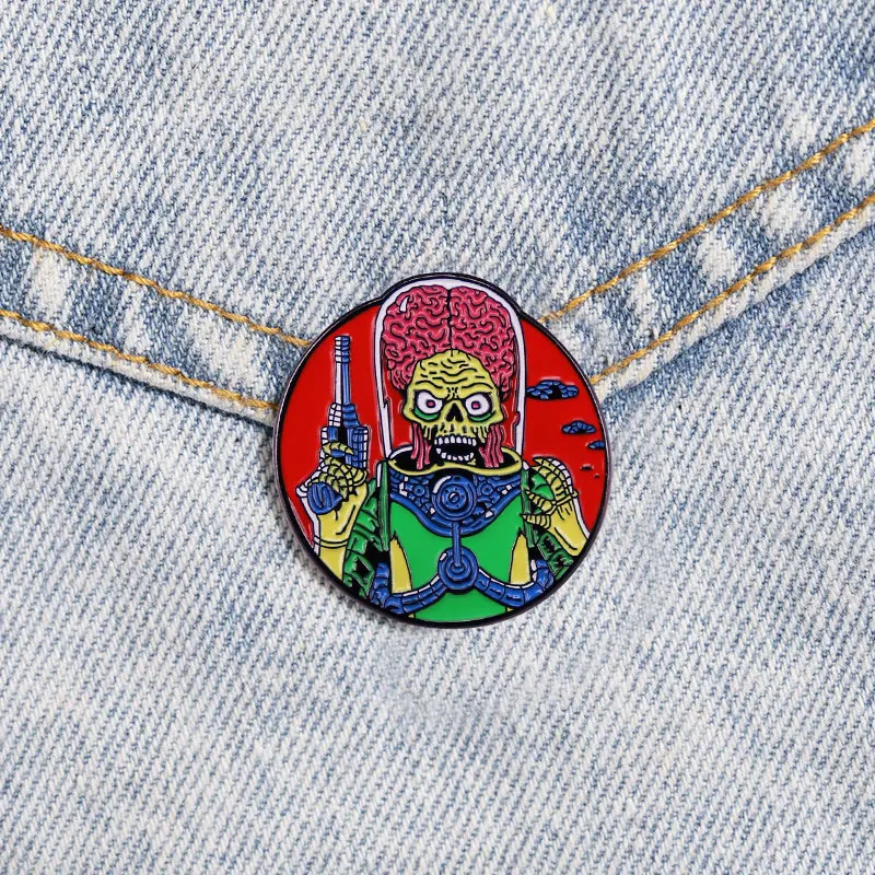 Hard Enamel Pins UFO Scary Alien Lapel Pin Inhaled Spacecraft Cartoon Lapel Brooches Backpack Jewelry Gift For Friends Wholesale