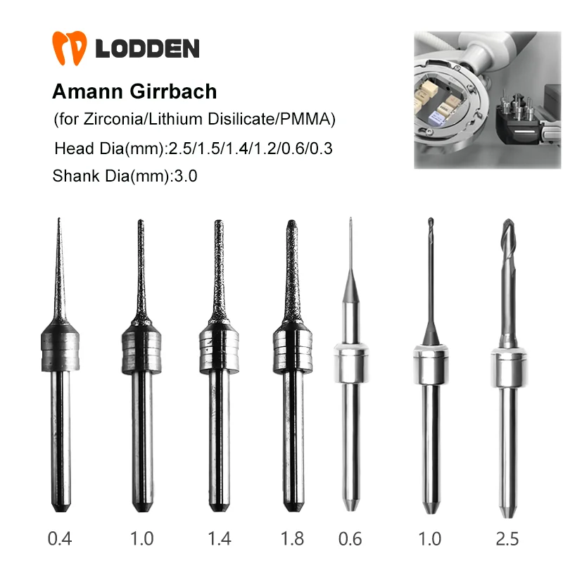 

Dental Lab Milling Burs Amann Girrbach for Zirconia Lithium Disilicate PMMA D3 Grinding Drills Diamond DC NC Dentist Tools