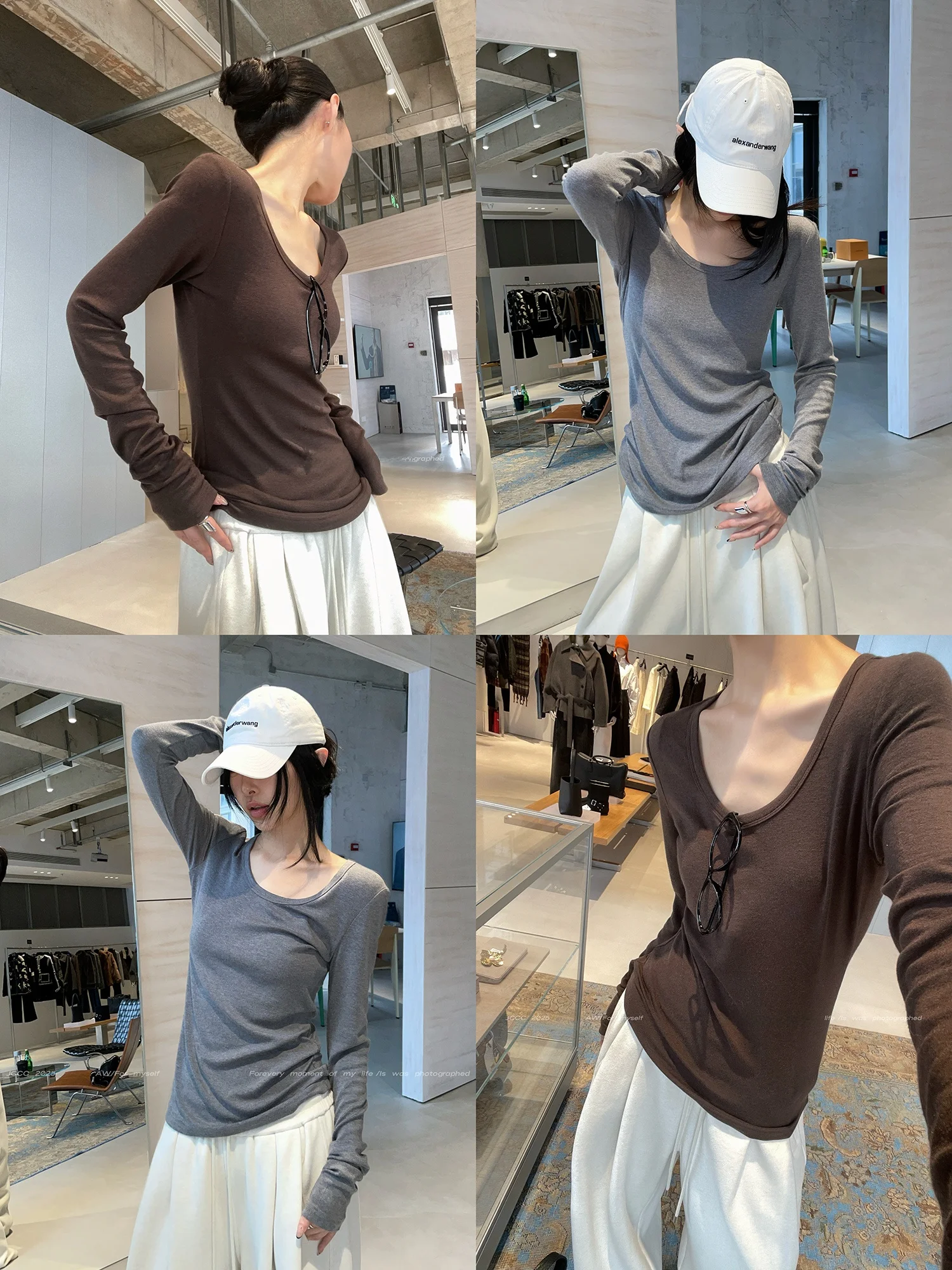 

Женская зимняя футболка JCCC из смесовой шерсти с длинным рукавом, U-образным вырезом, облегающая, универсальная, модная