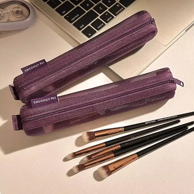 

{HBA17} Nylon Mesh Makeup Brush Organizer For Lipstick Eyebrow Pencils Large Capacity Pen Bag Travel Portable Storage Bag