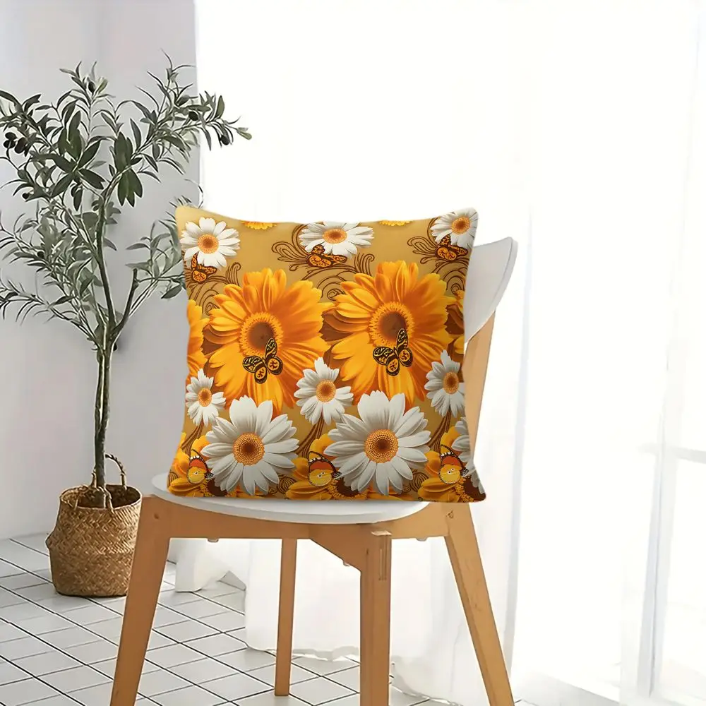 Sunflower Butterfly Floral Print Throw Pillow Cushion Accent Pillow 45×45cm Includes Pillow Core Boho Living Room Sofa Decor