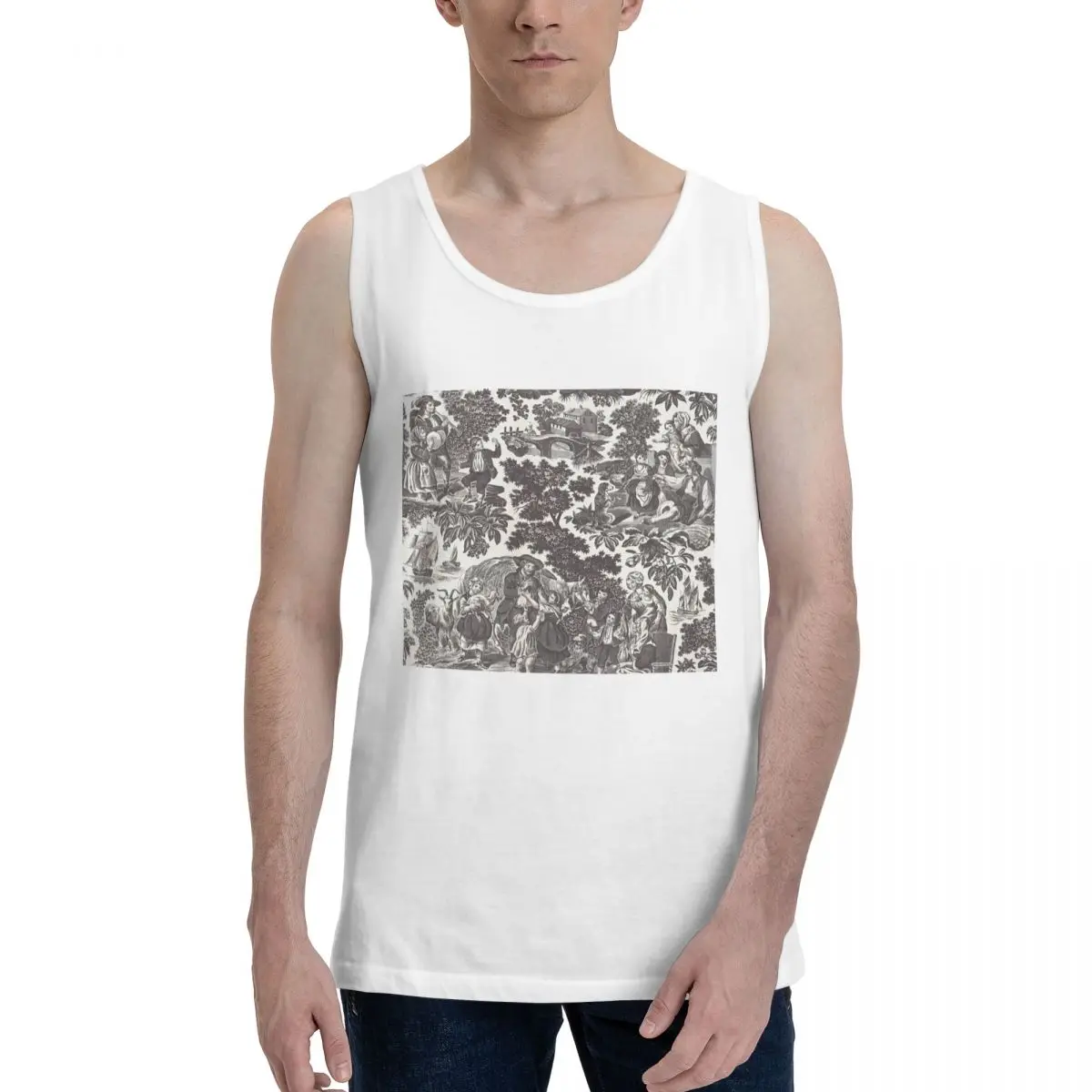 Toile De Jouy Family History 100% Cotton Men's Sweatshirt Vest Sleeveless Clothing Tees Men Tank Tops T-shirt