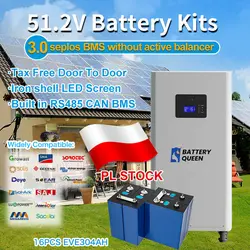 Poland Lifepo4 51.2V Box 280AH 304AH Battery Case 3.0 Seplos 16S 200A BMS CAN RS485 Without Active Balancer Battery EV Solar