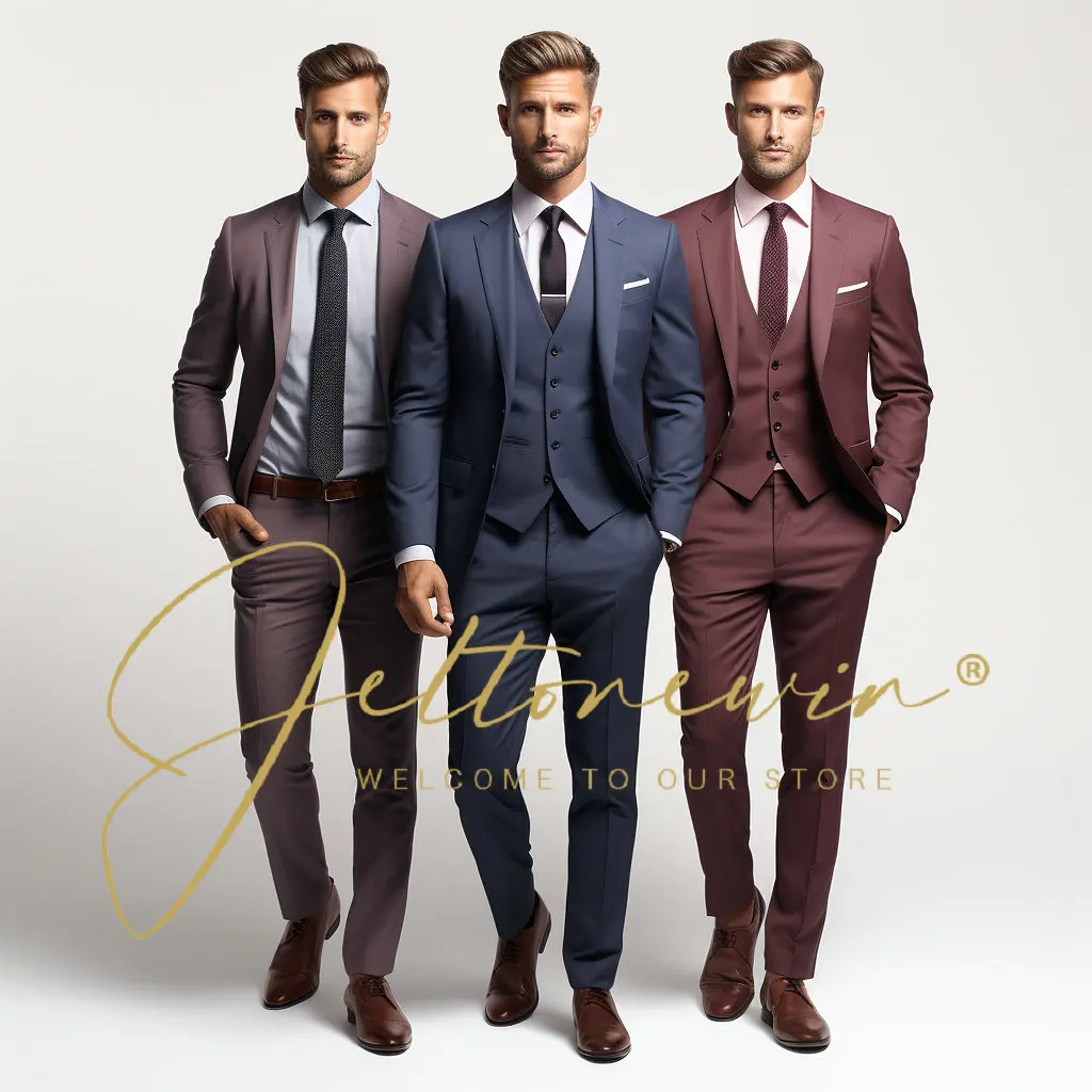 

New Style Men Suits Costume Groom Tuxedos Slim Fit Notch Lapel Wedding Terno Masculino 3 Pieces Jacket Pants Suits For Men