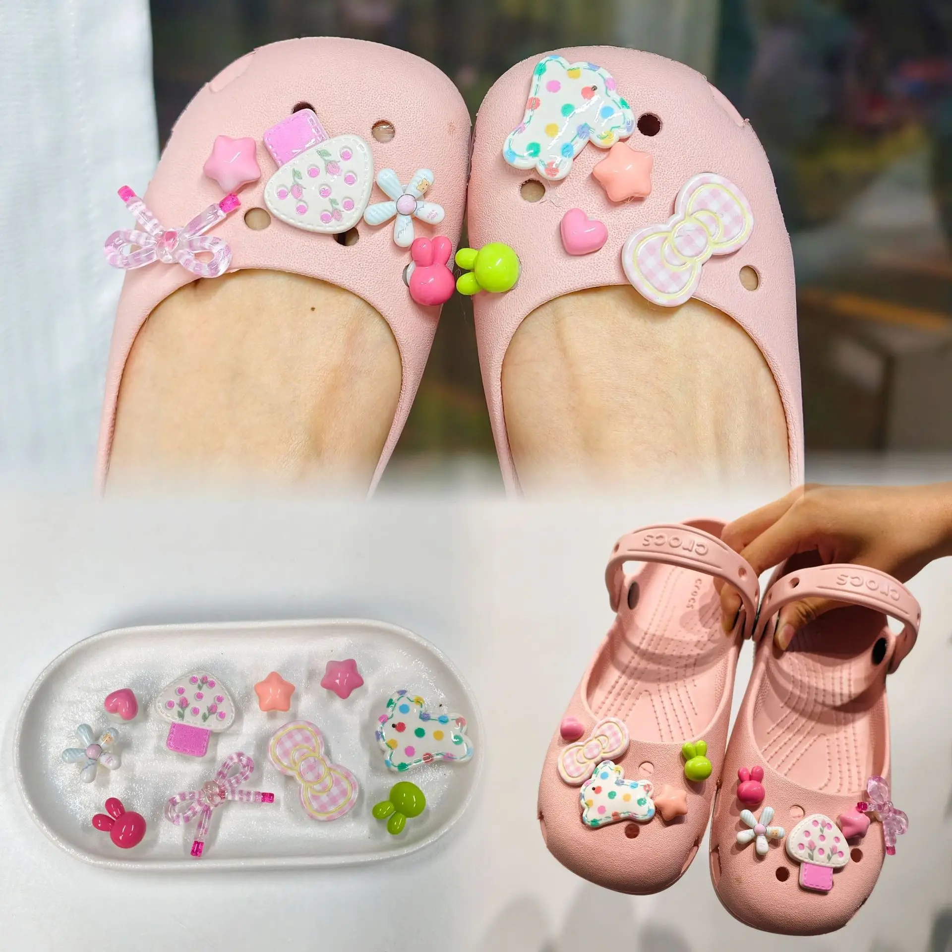 Crystal Shoe Charms Set Cute Animals Bow Candy Flower DIY Detachable Shoes Accessories 10Pcs